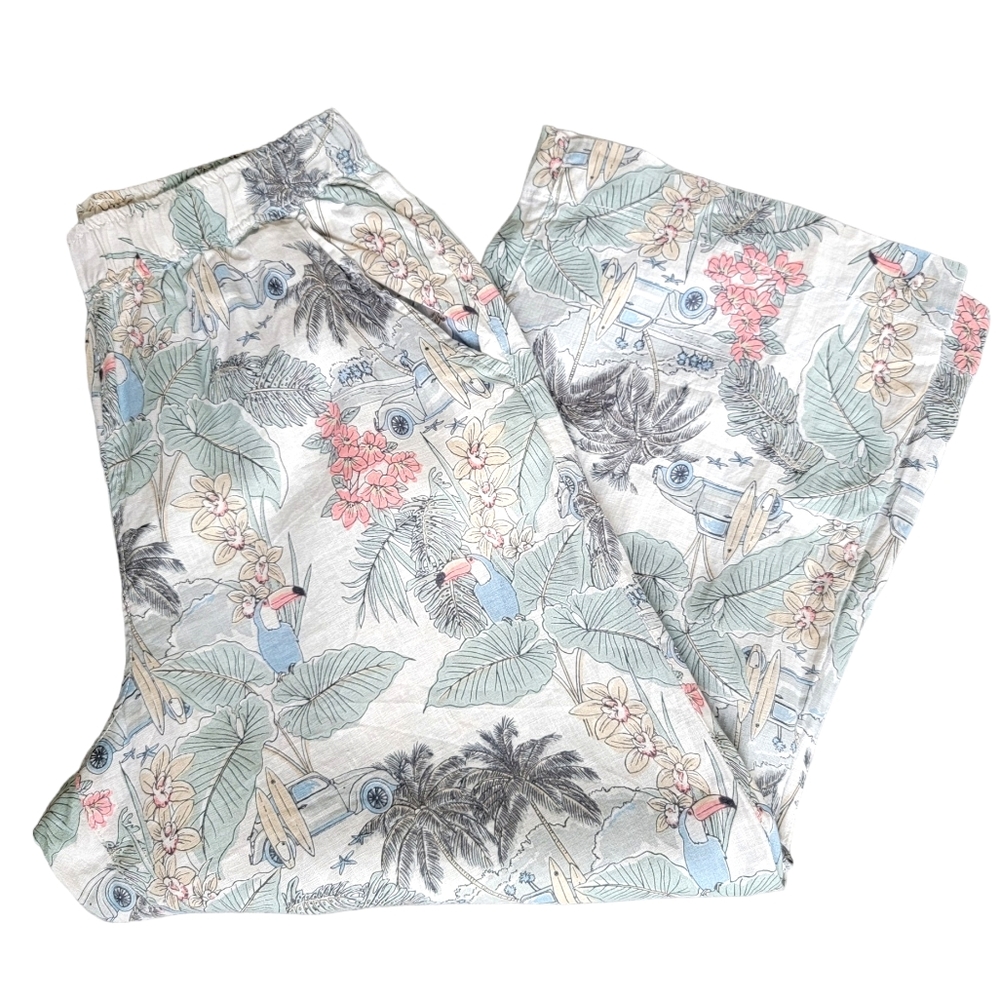 C&C California Linen Wide Leg Beachy Pants Pull On Relaxed Tropical Surf… - Picture 8 of 15